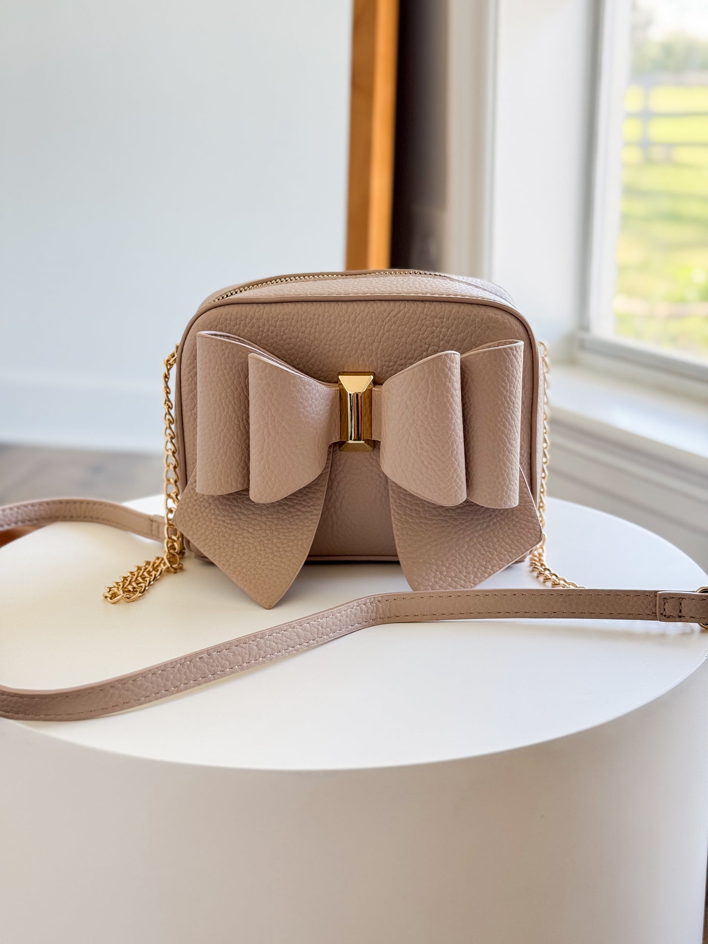 Chloe Bow Mini Crossbody Bag- Beige