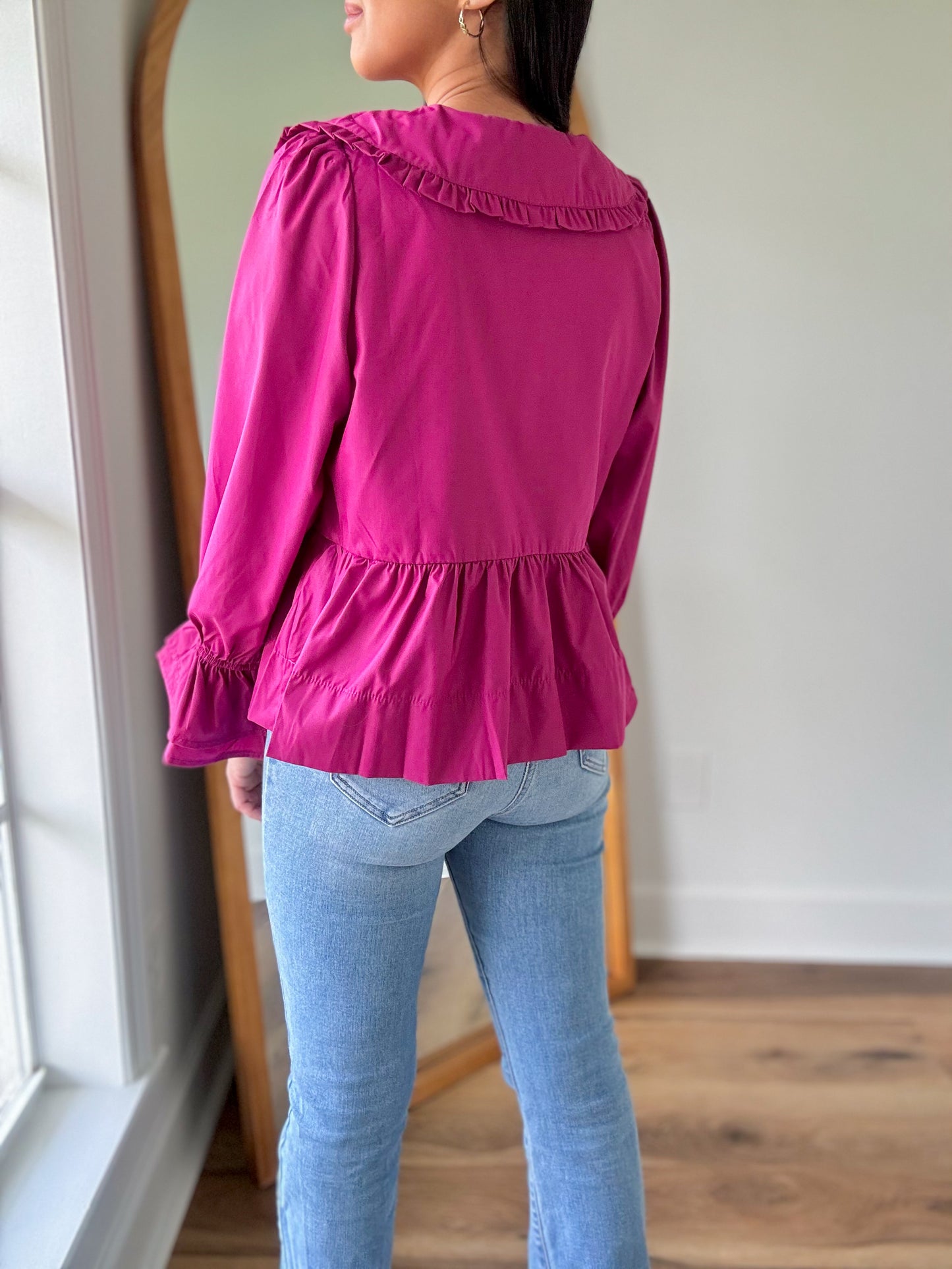 Magenta Bow Collared Blouse
