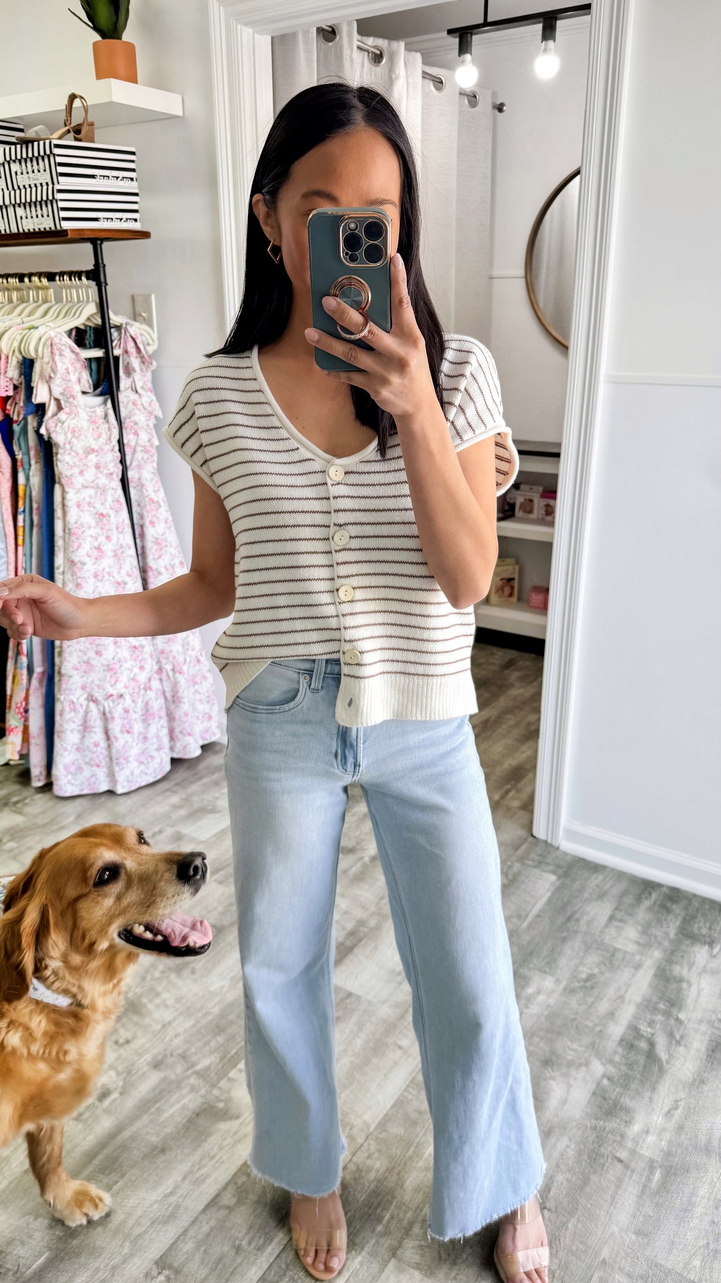 Ellison Knit Top- Cream/Brown