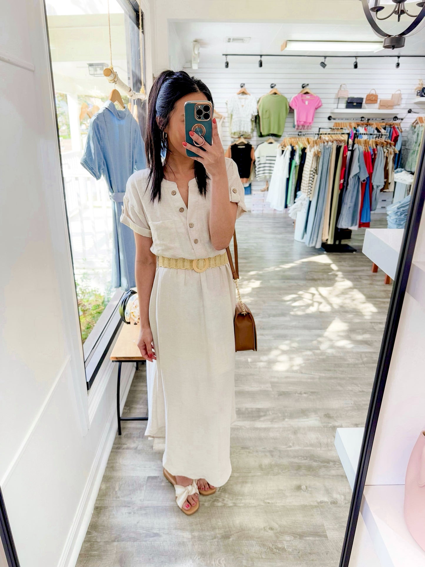 Belted Linen Midi Dress