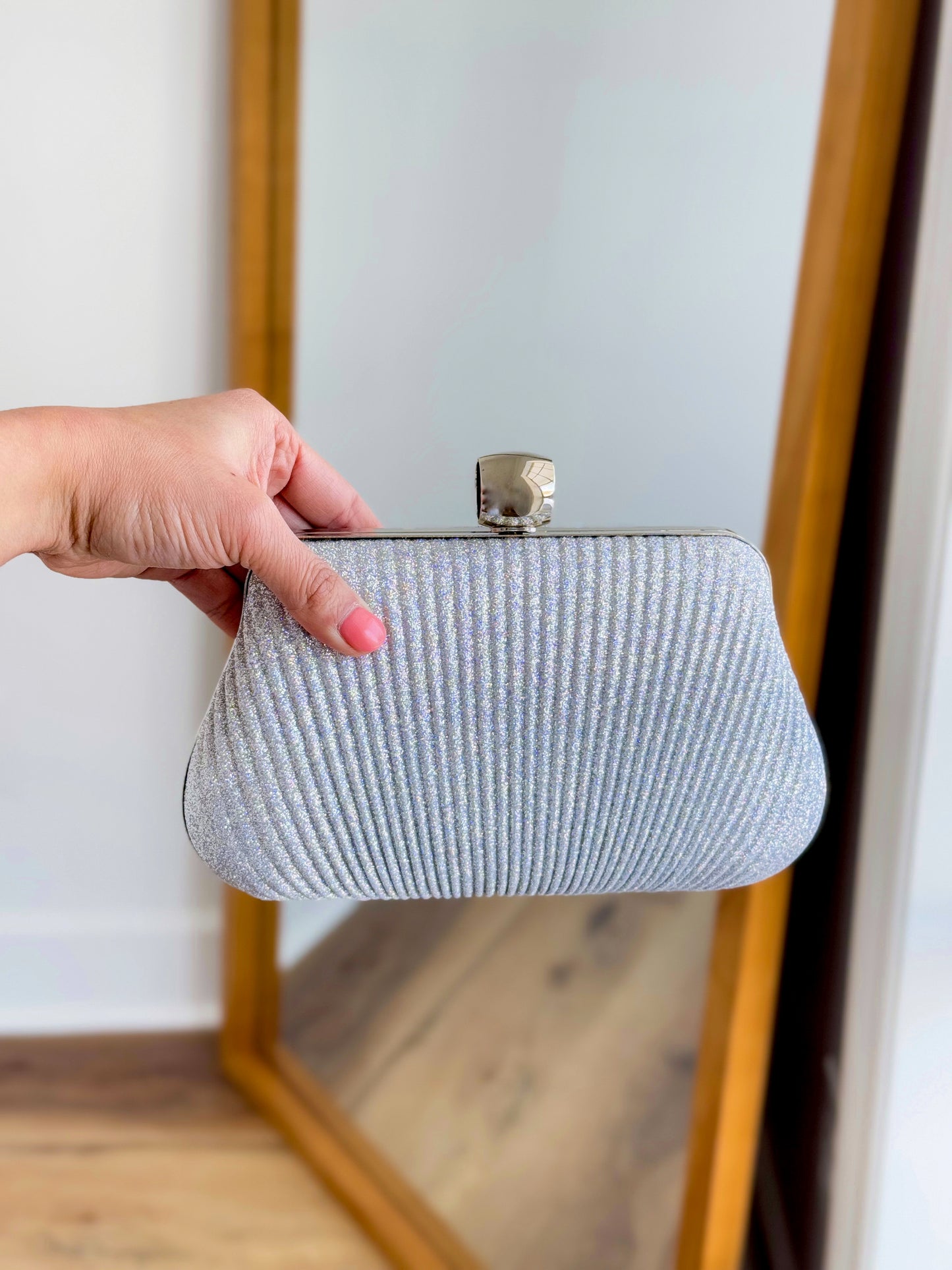 Silver Metallic Pleated Clutch