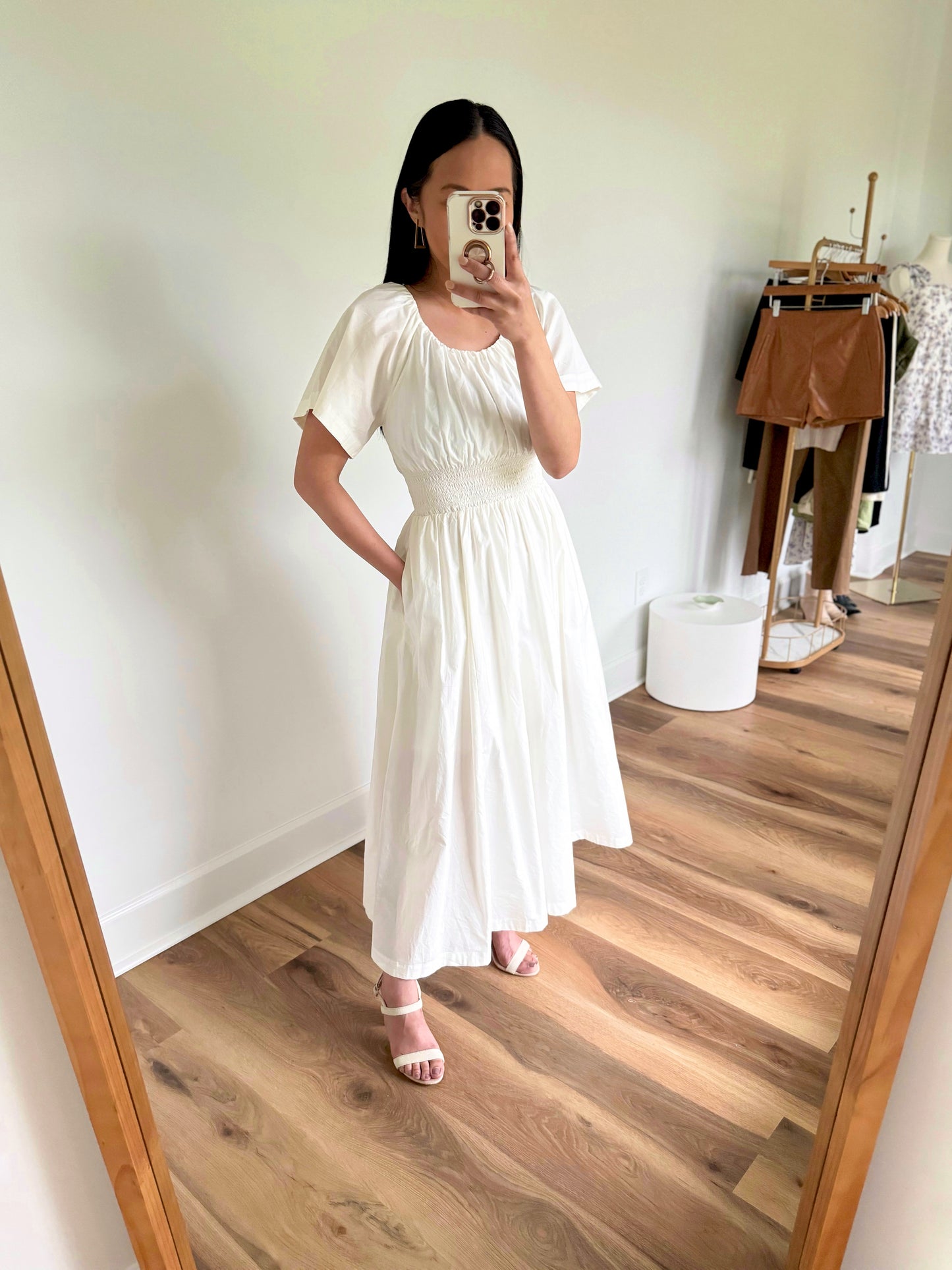 Cream Poplin Midi Dress