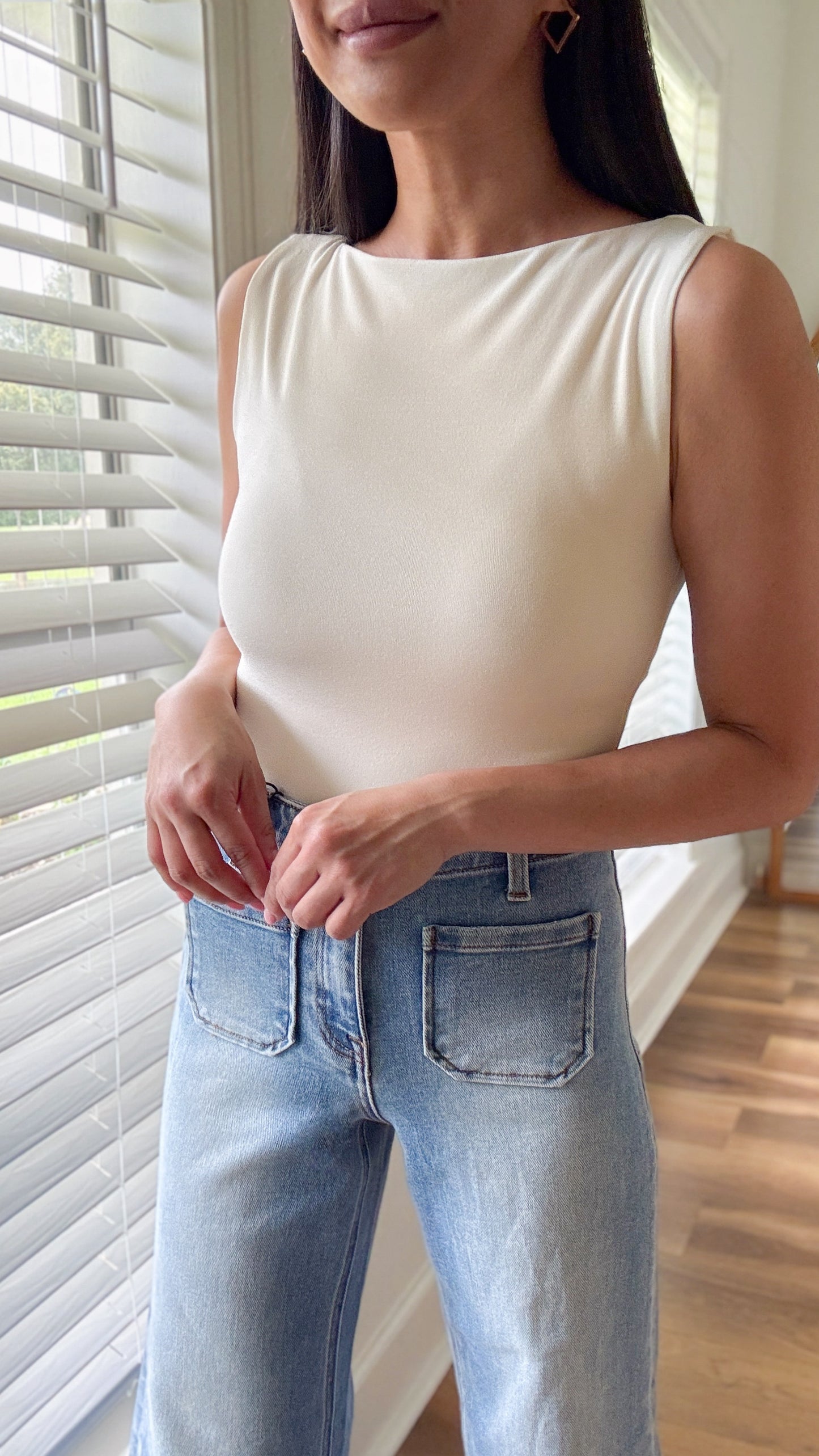 Seamless Boat Neck Bodysuit-Cream