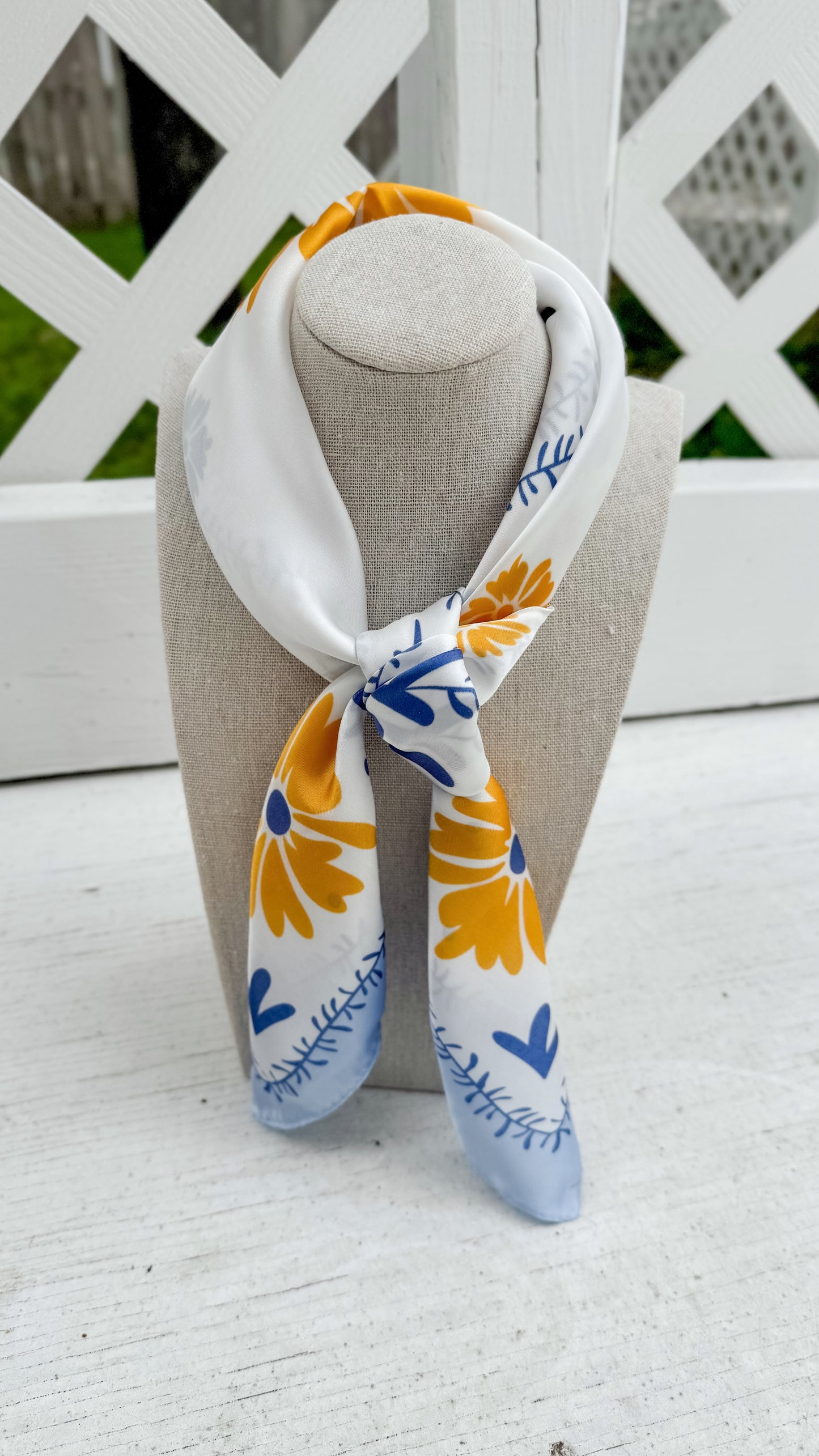 Floral Silk Bandana Scarf-Blue