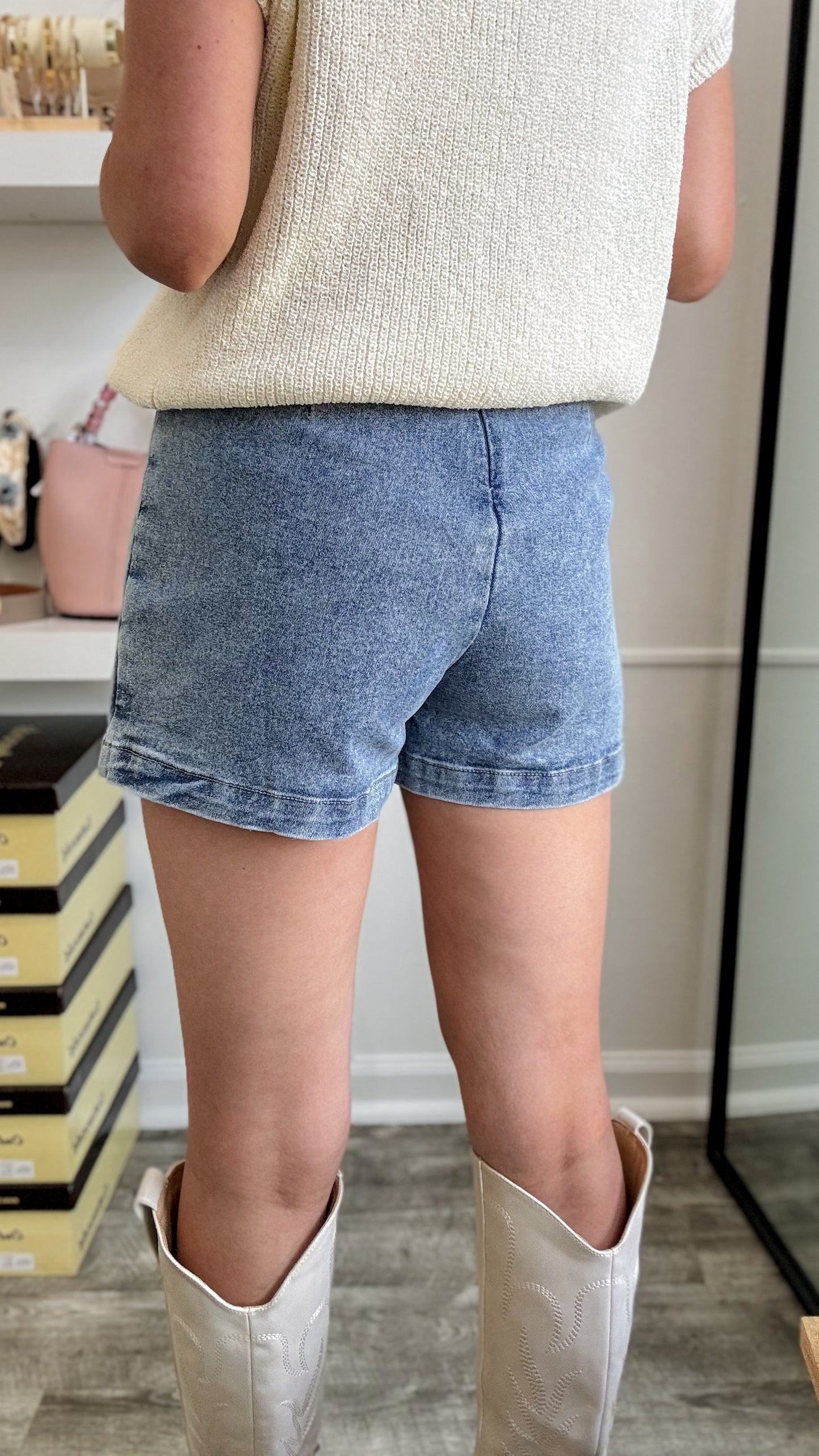 Perfect Timing Denim Skort- Medium Wash