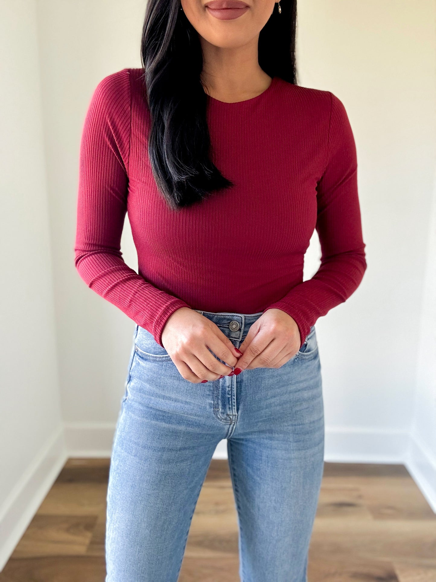 Burgundy Ribbed Bodysuit