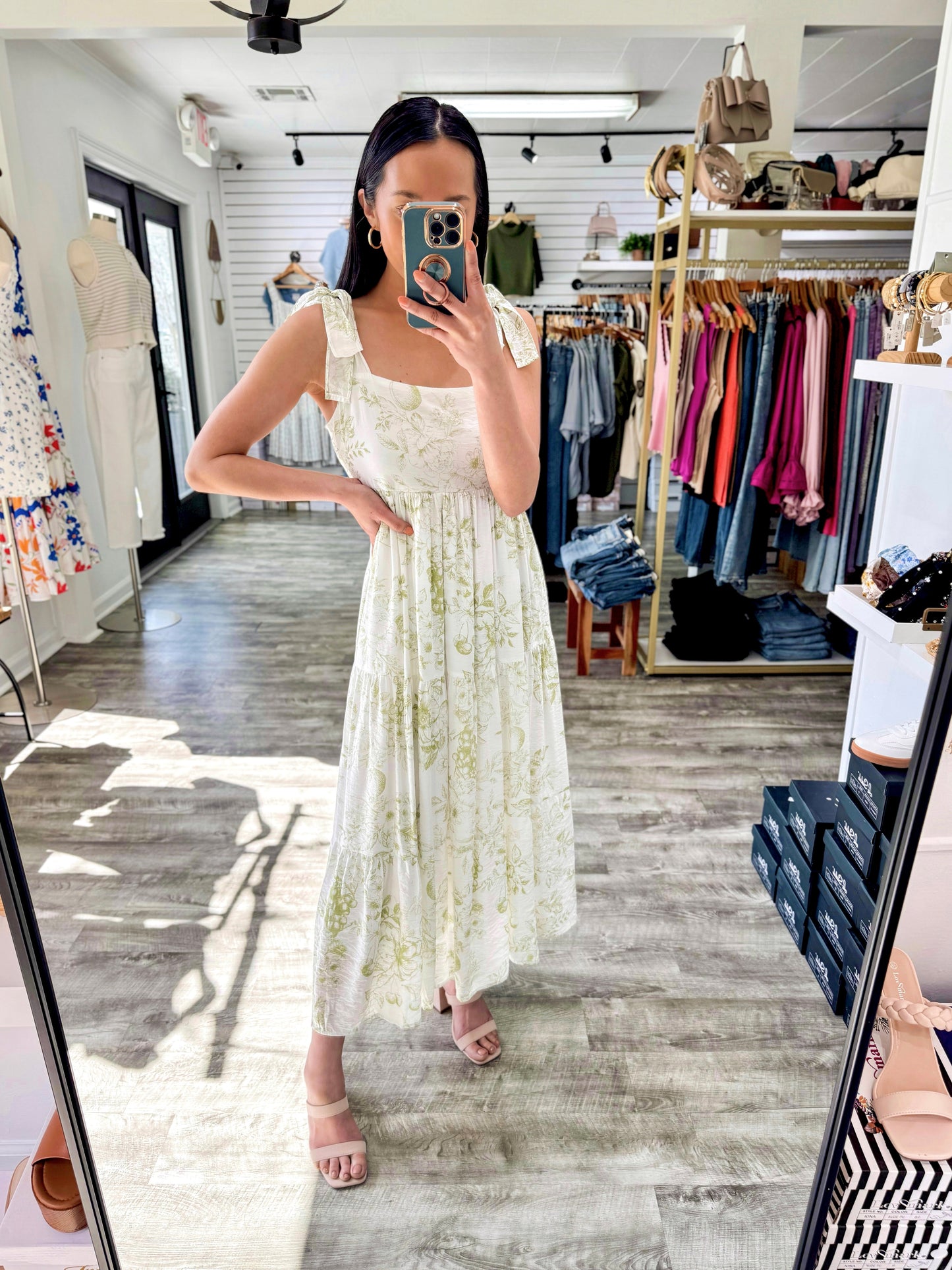 Fruit Blossom Midi Dress-Olive