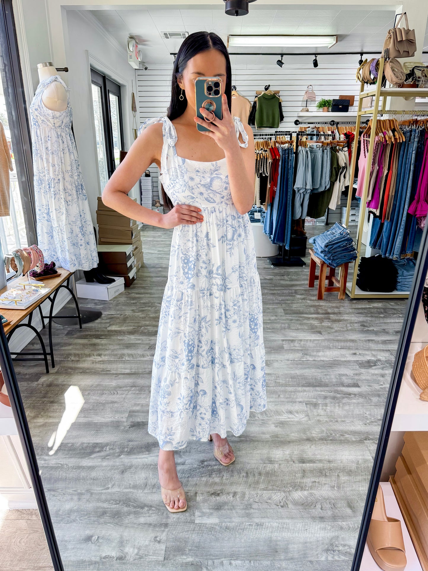 Fruit Blossom Midi Dress-Blue