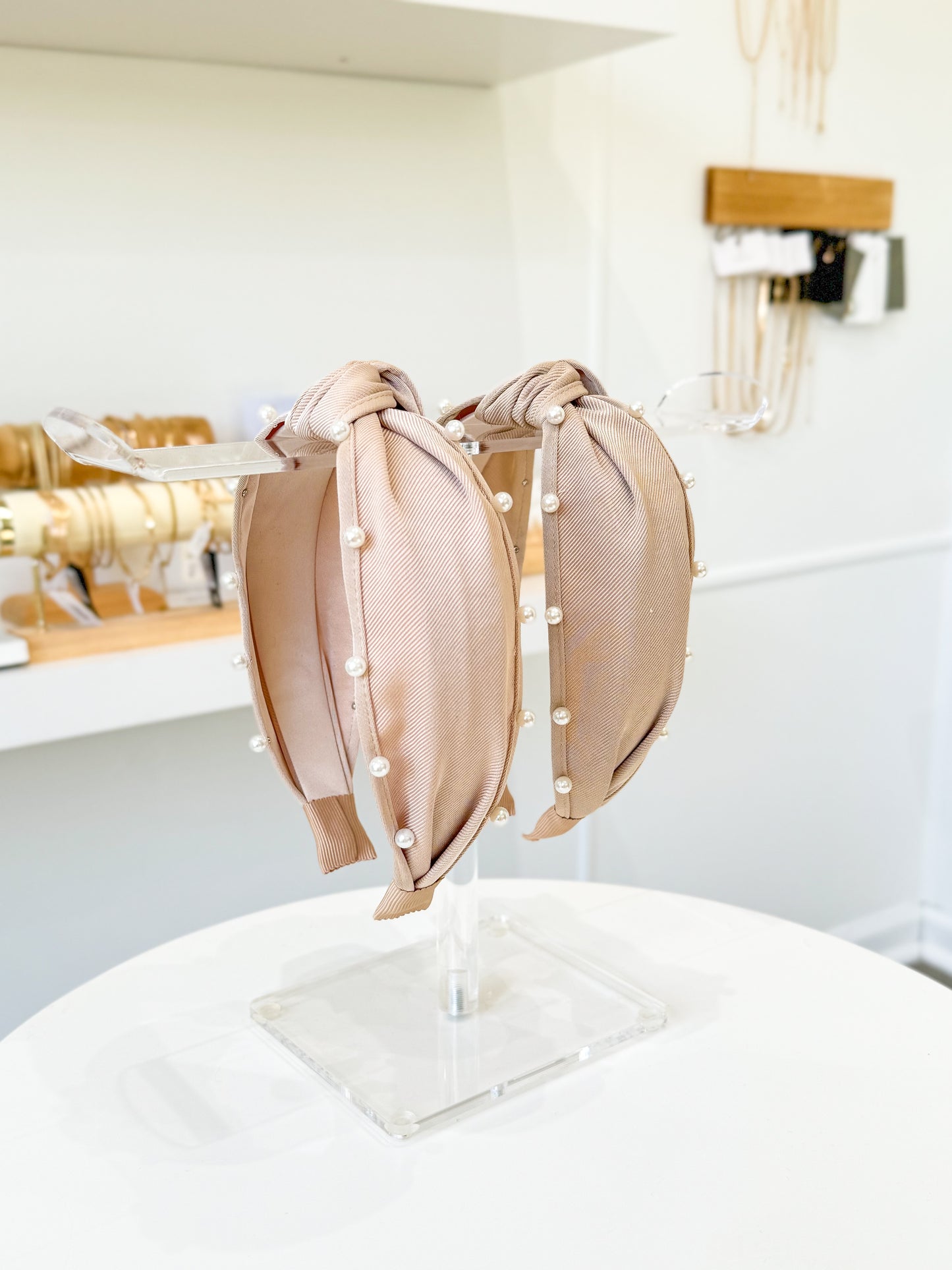 Khaki Vintage Pearl Headband