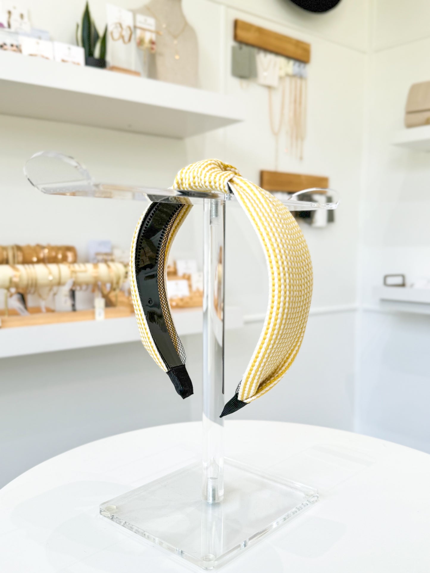 Yellow Striped Top Knot Headband