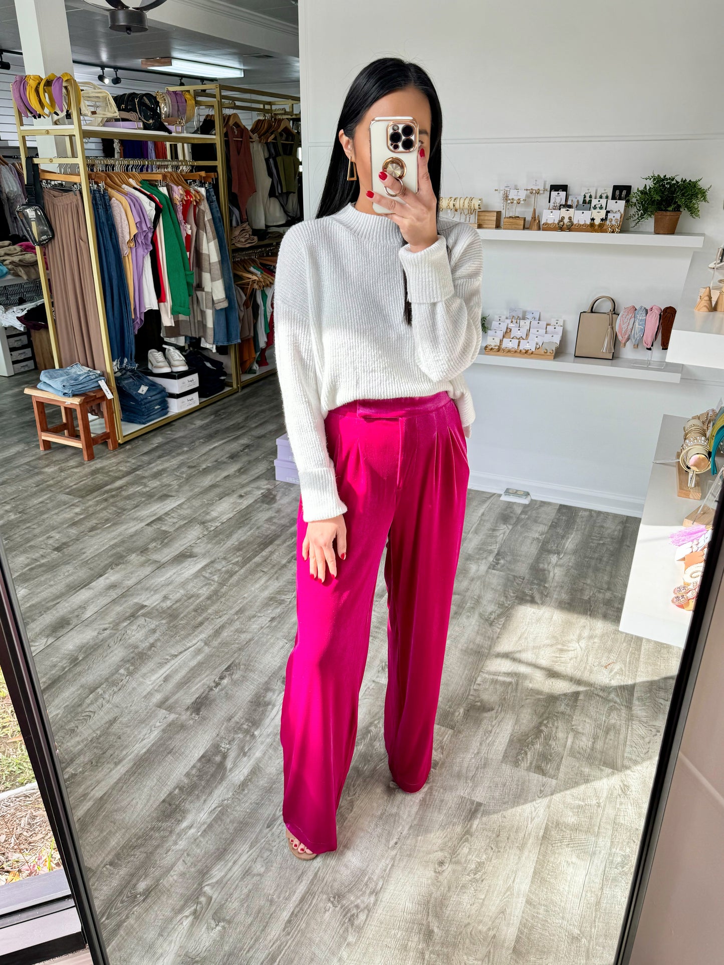 Wide Leg Velvet Pants- Magenta