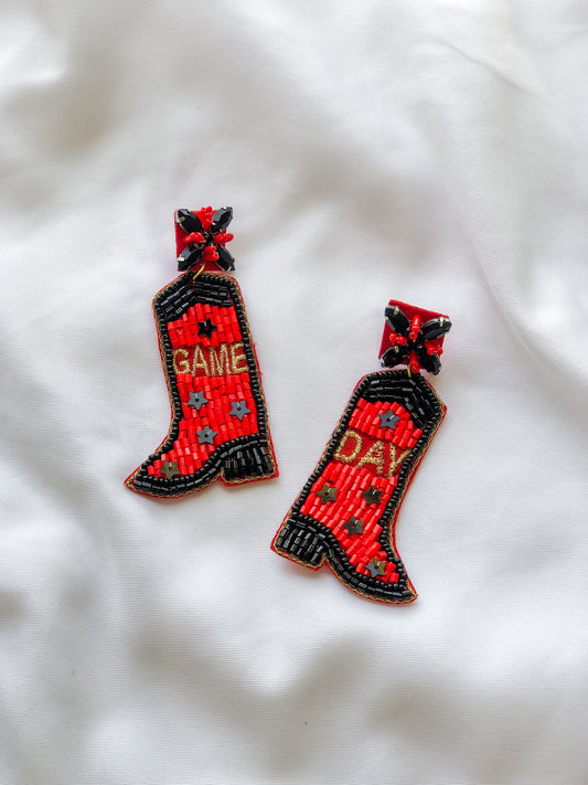 Game Day Boots Earrings-Red/Black