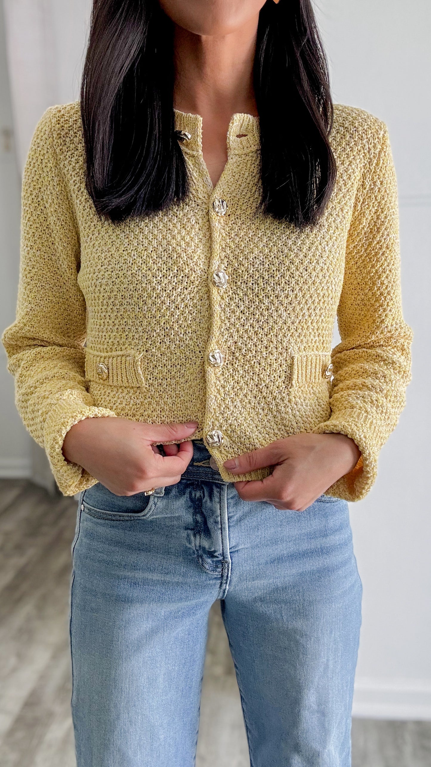 Marled Cardigan Top - Yellow