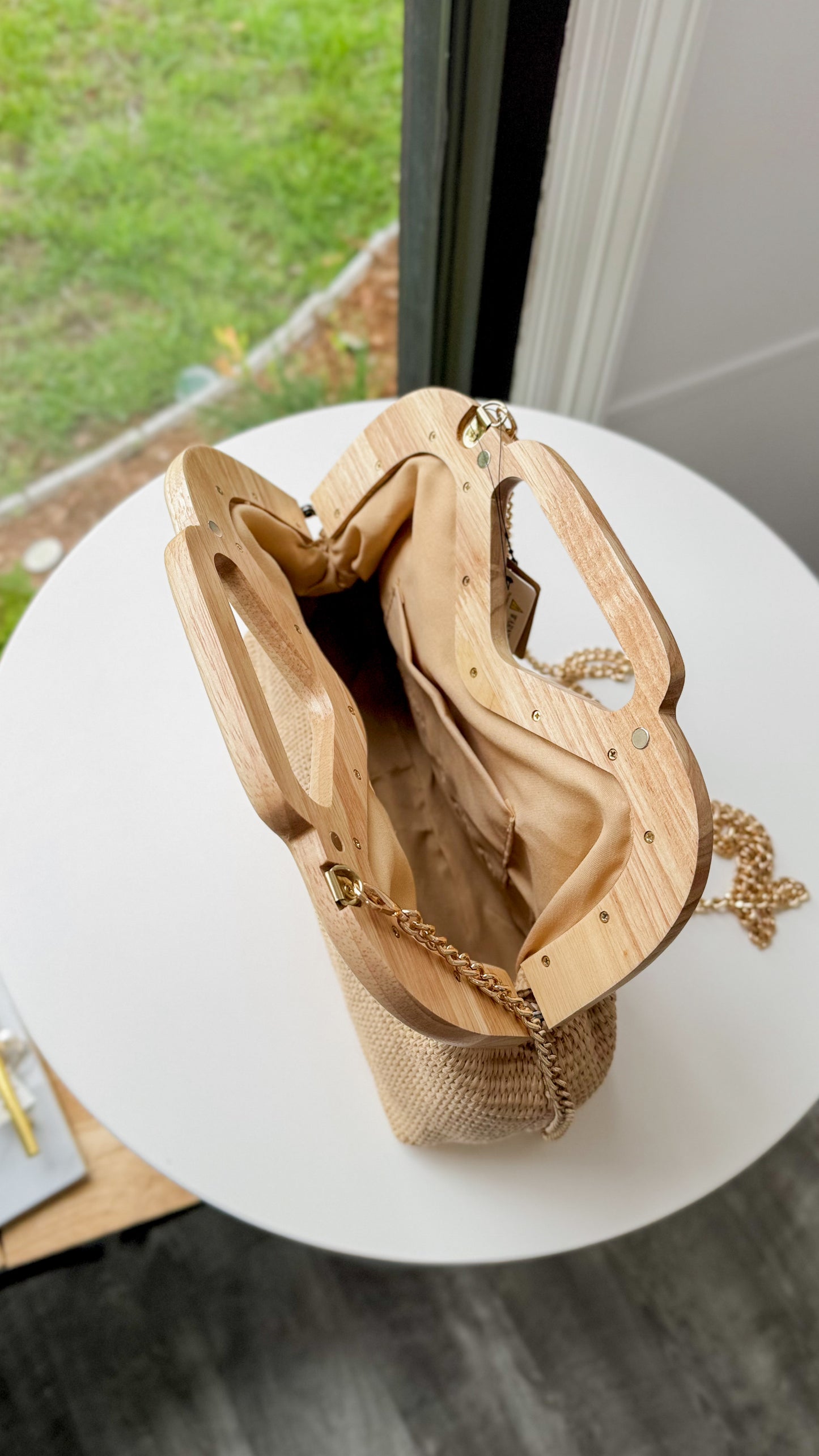 Straw Wood Frame Clutch