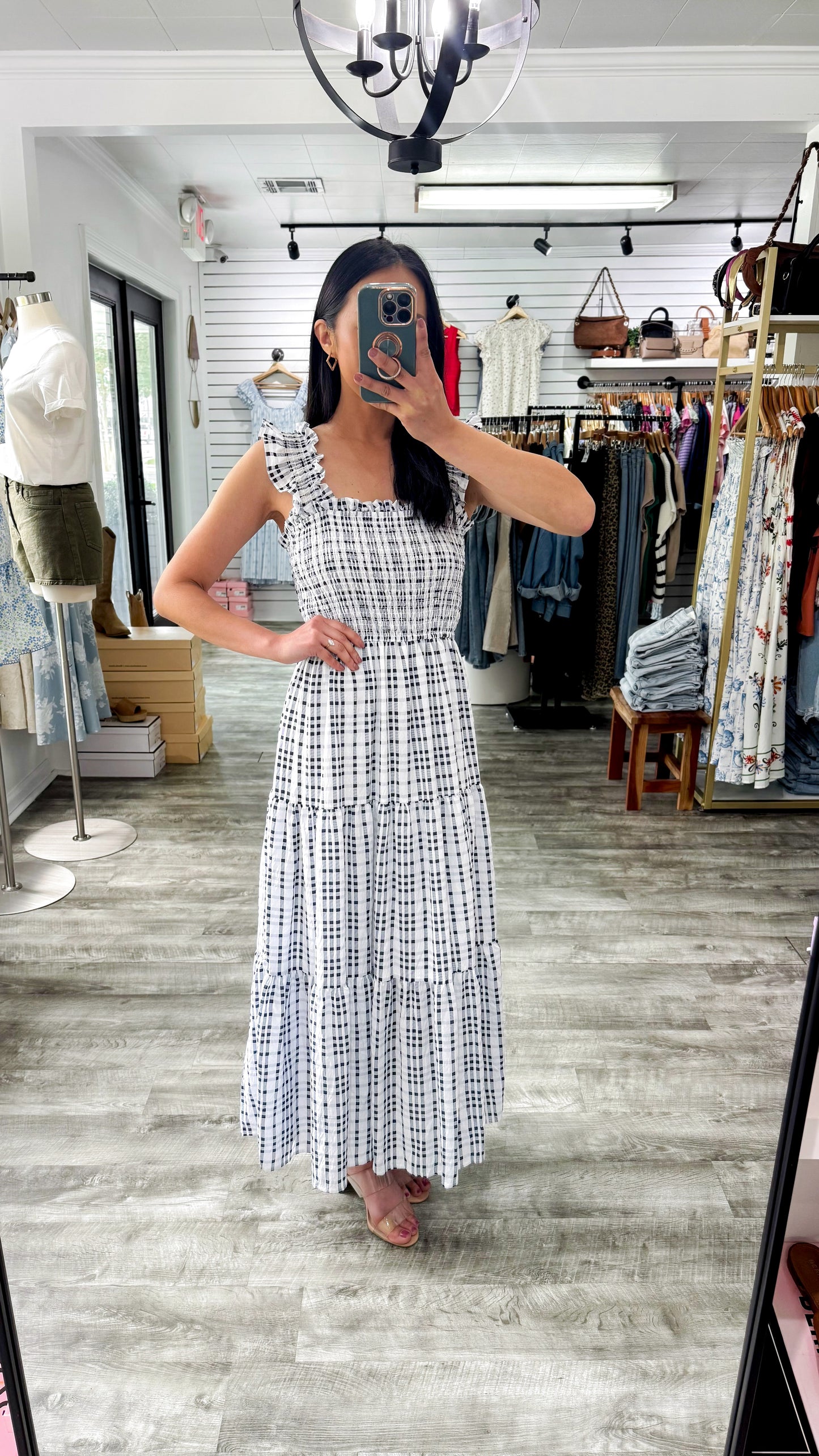 Plaid Smocked Midi Dress