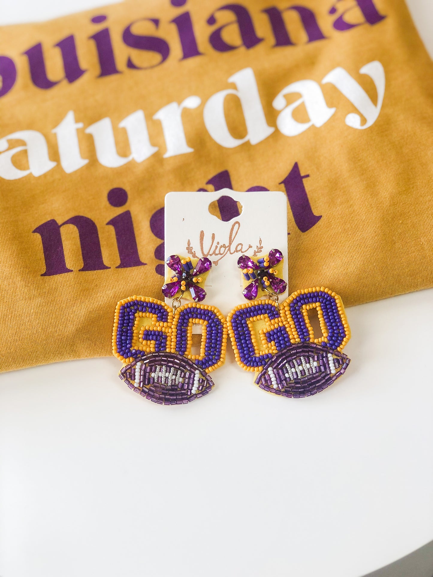 GO Football Earring- Yellow/Purple