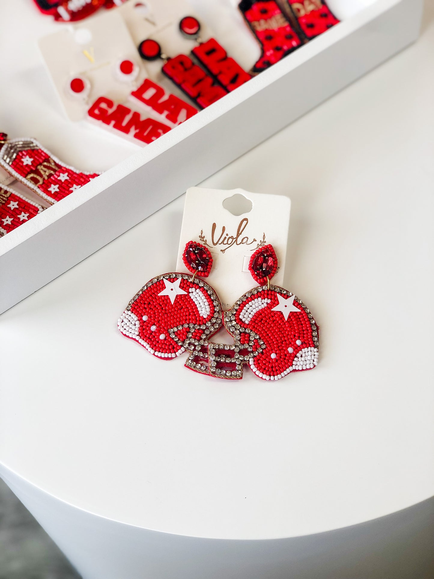 Football Helmet Earrings-Red/White