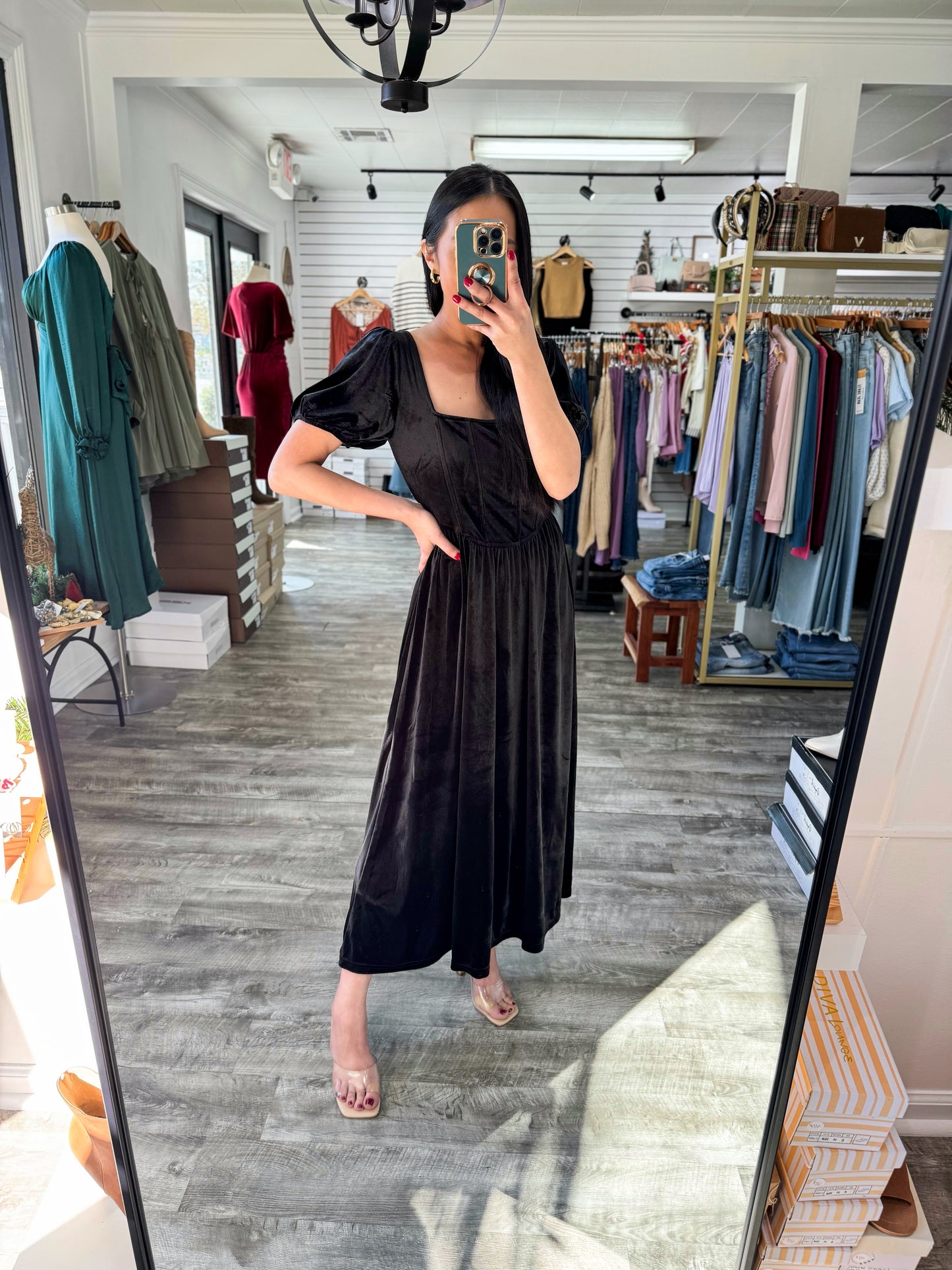 Velvet Corset Midi Dress