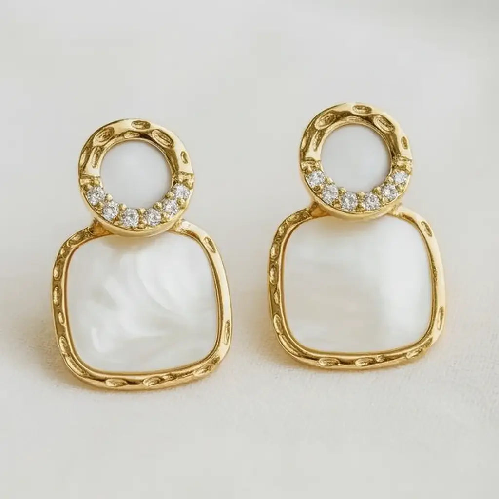 Geometric Square Shell Stud Earrings