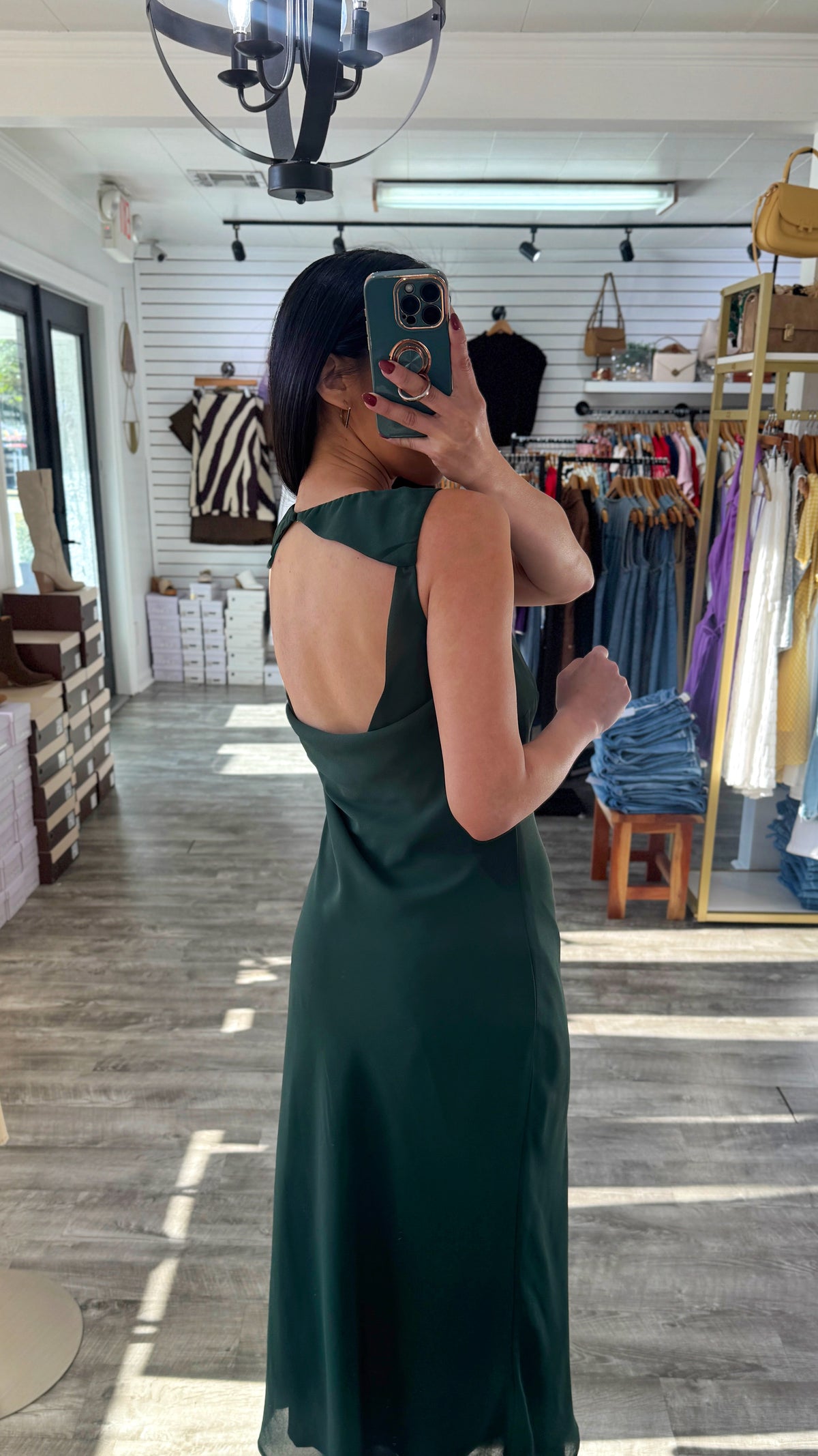 Cowl Back Bias Midi Dress