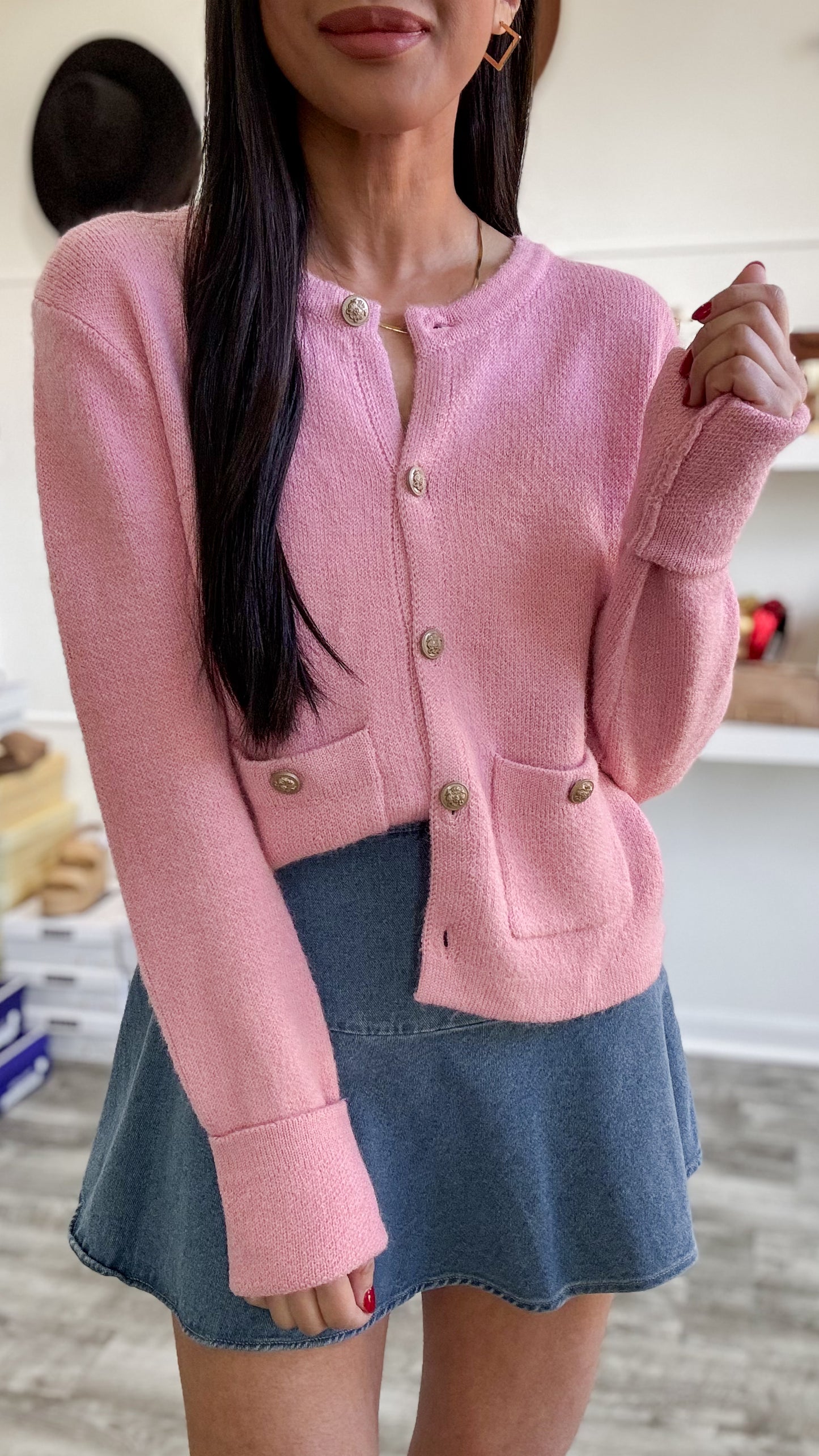 Baroque Button Cardigan- Fondant Pink