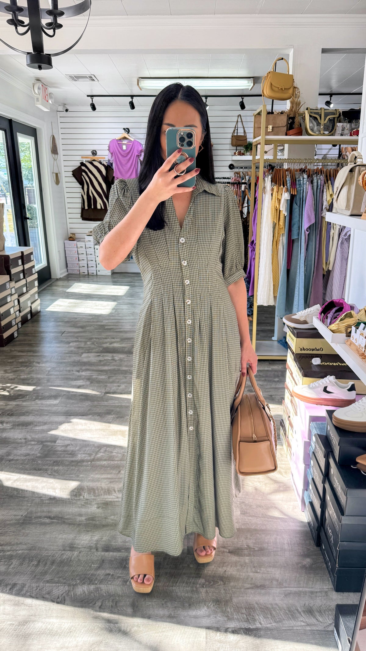 Checkered Button Down Maxi Dress