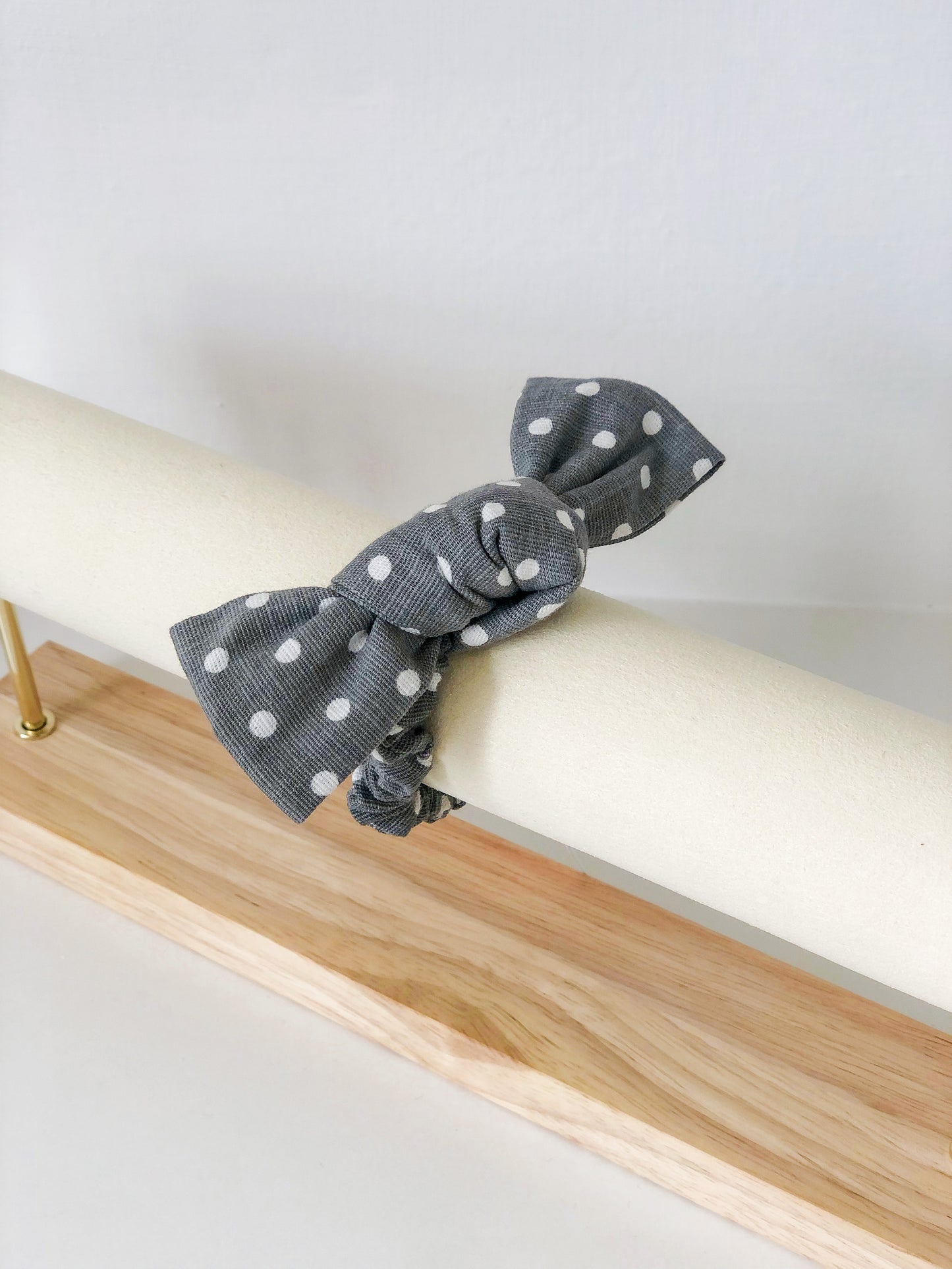 Grey Dot Linen Scrunchie