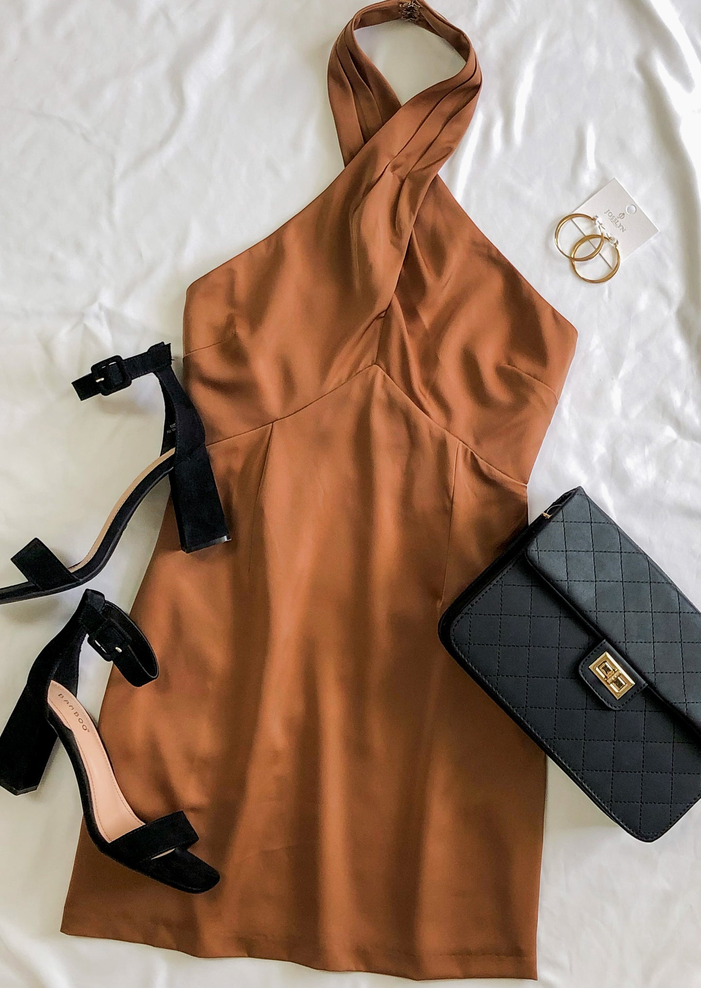 Brown Sugar Cross Neck Halter Dress