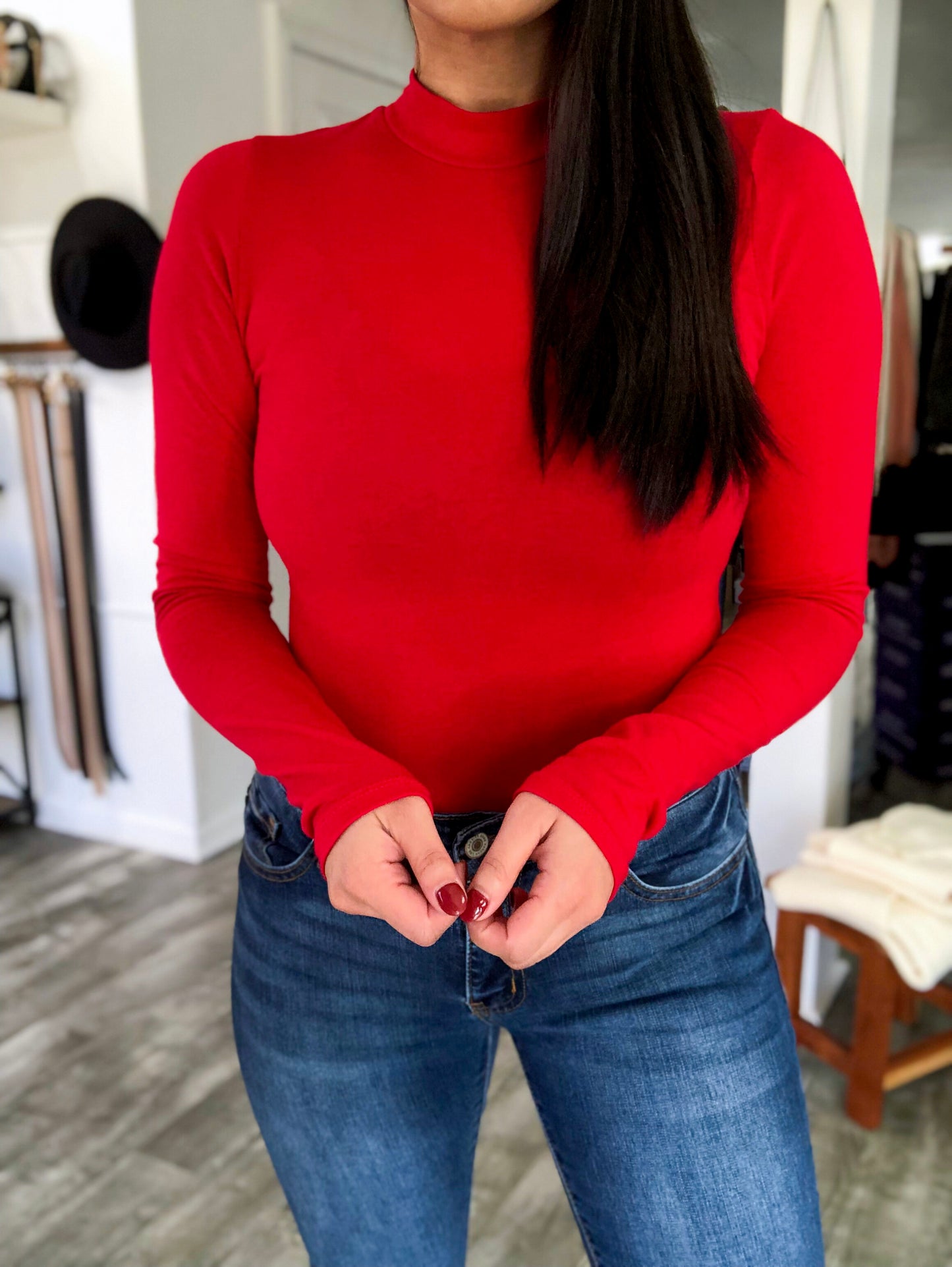 Red Mock Neck Bodysuit