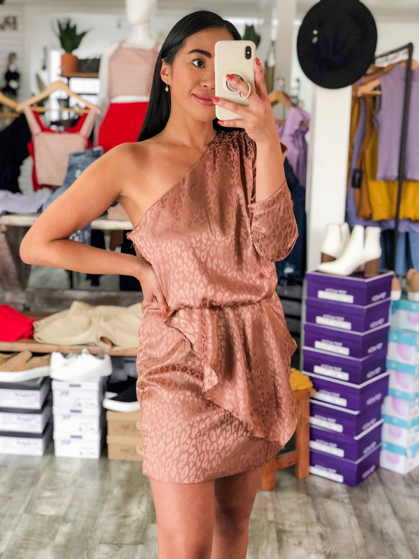 One Shoulder Spotted Perfection Dress