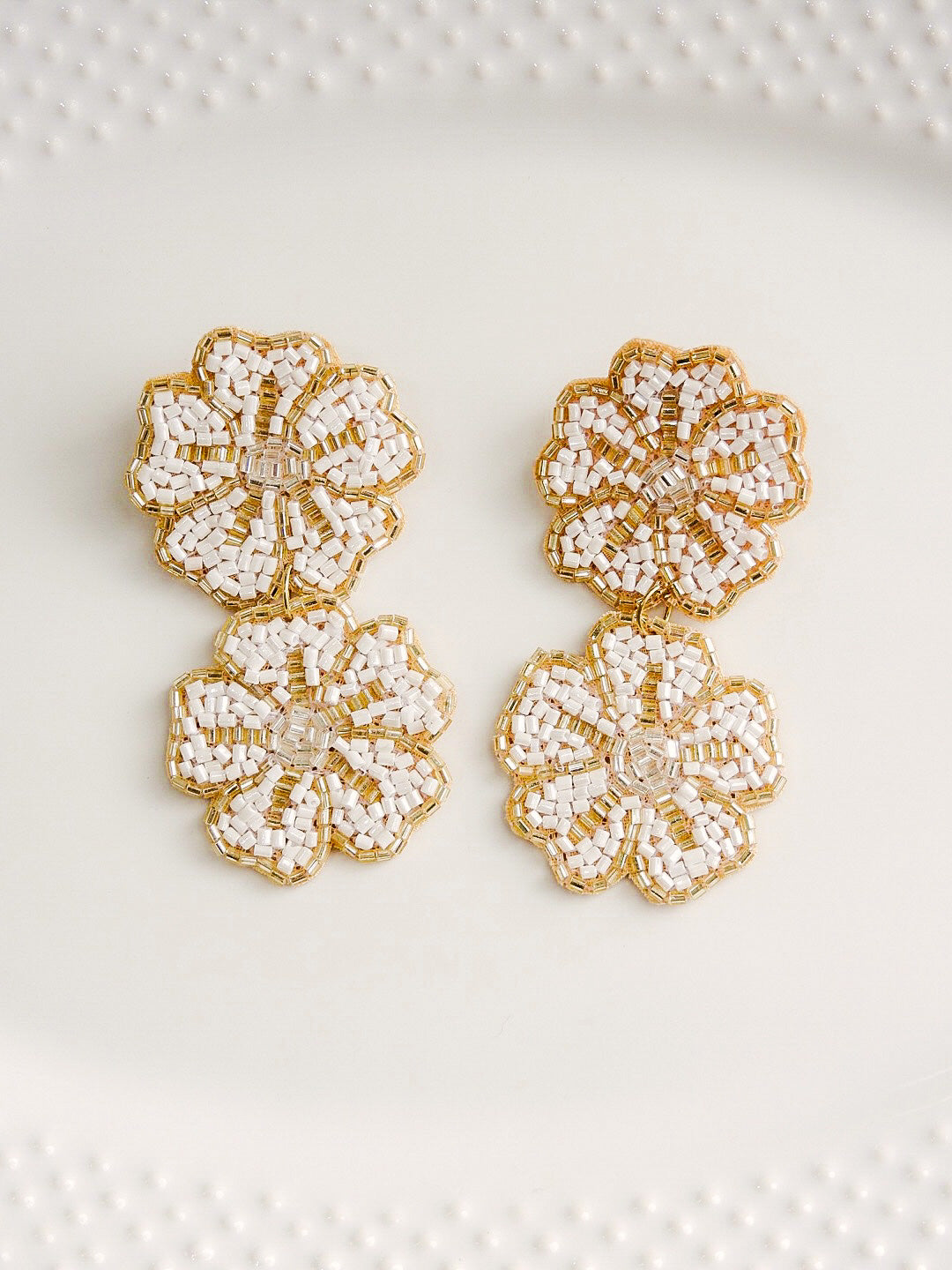 Ivory Floral Beaded Earrings