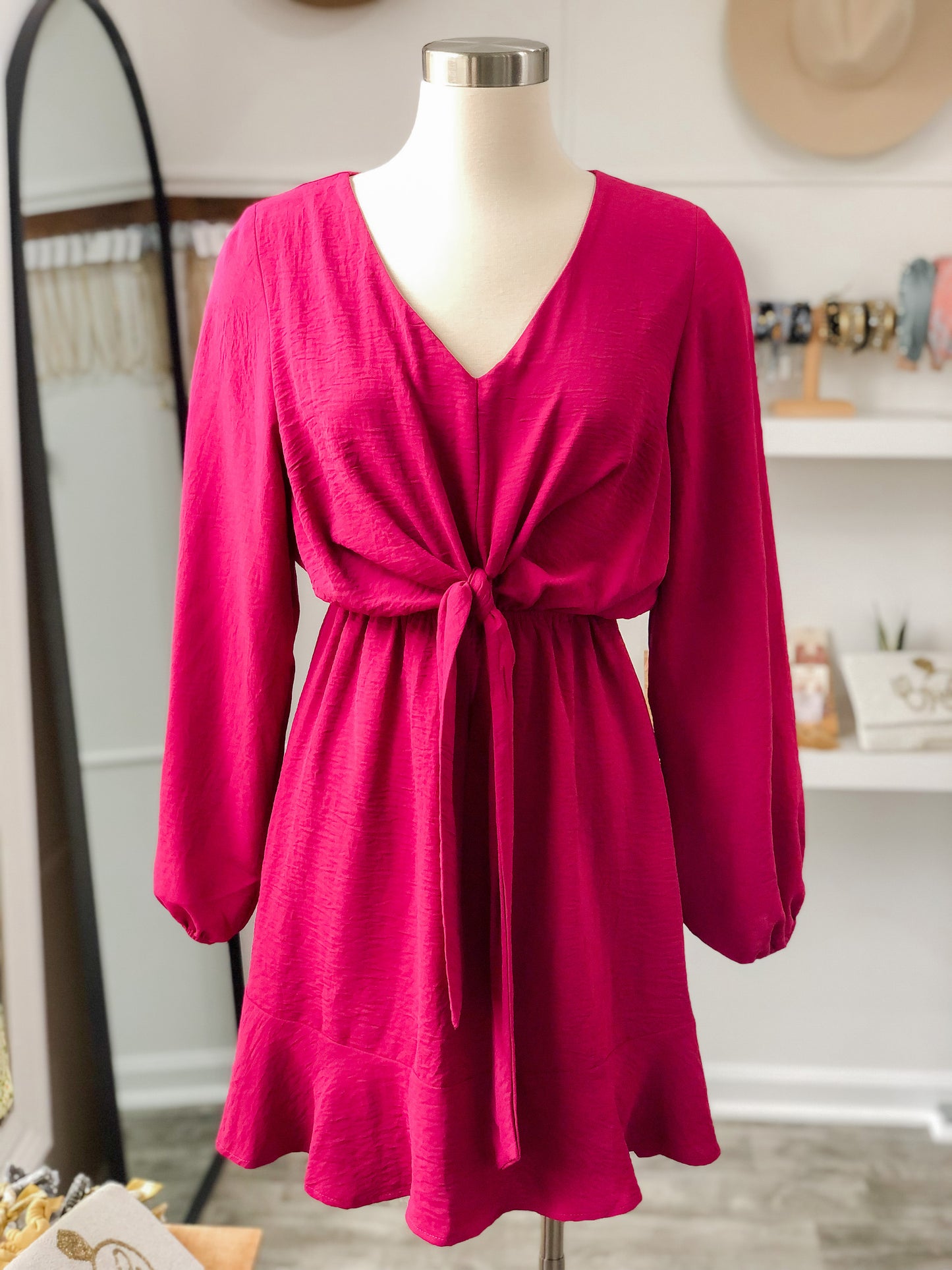 Fuchsia Waist Tie Dress