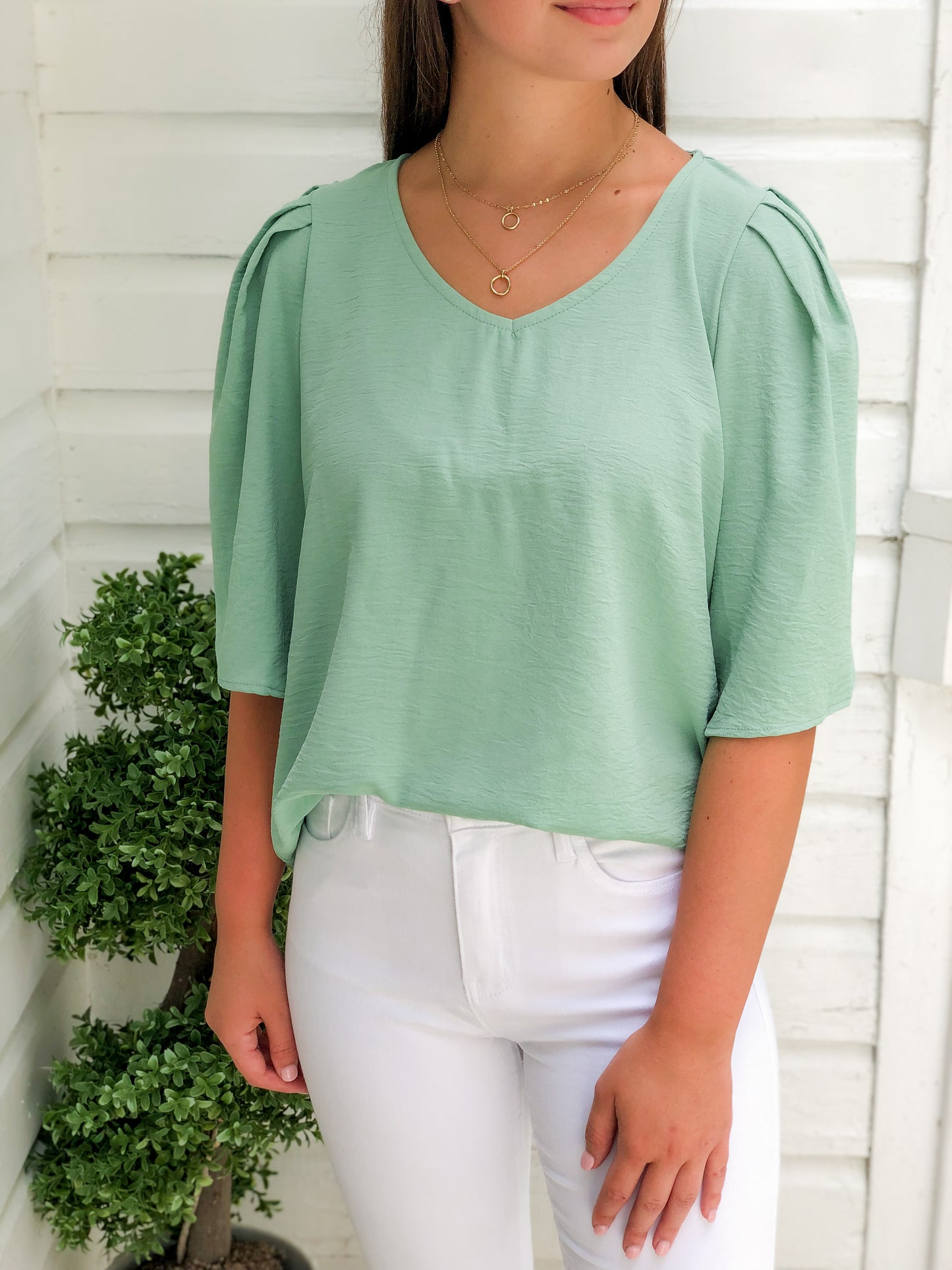 Sage Pleated Top