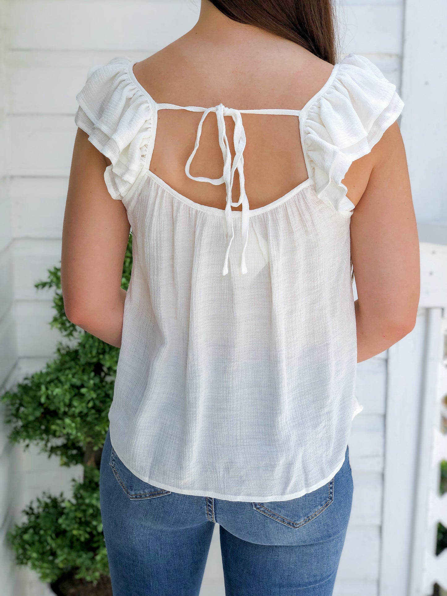 White Flutter Sleeve Top