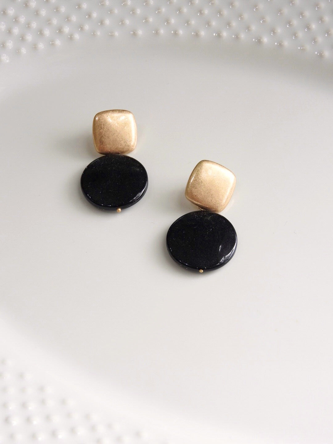 Golden Square Disc Earrings