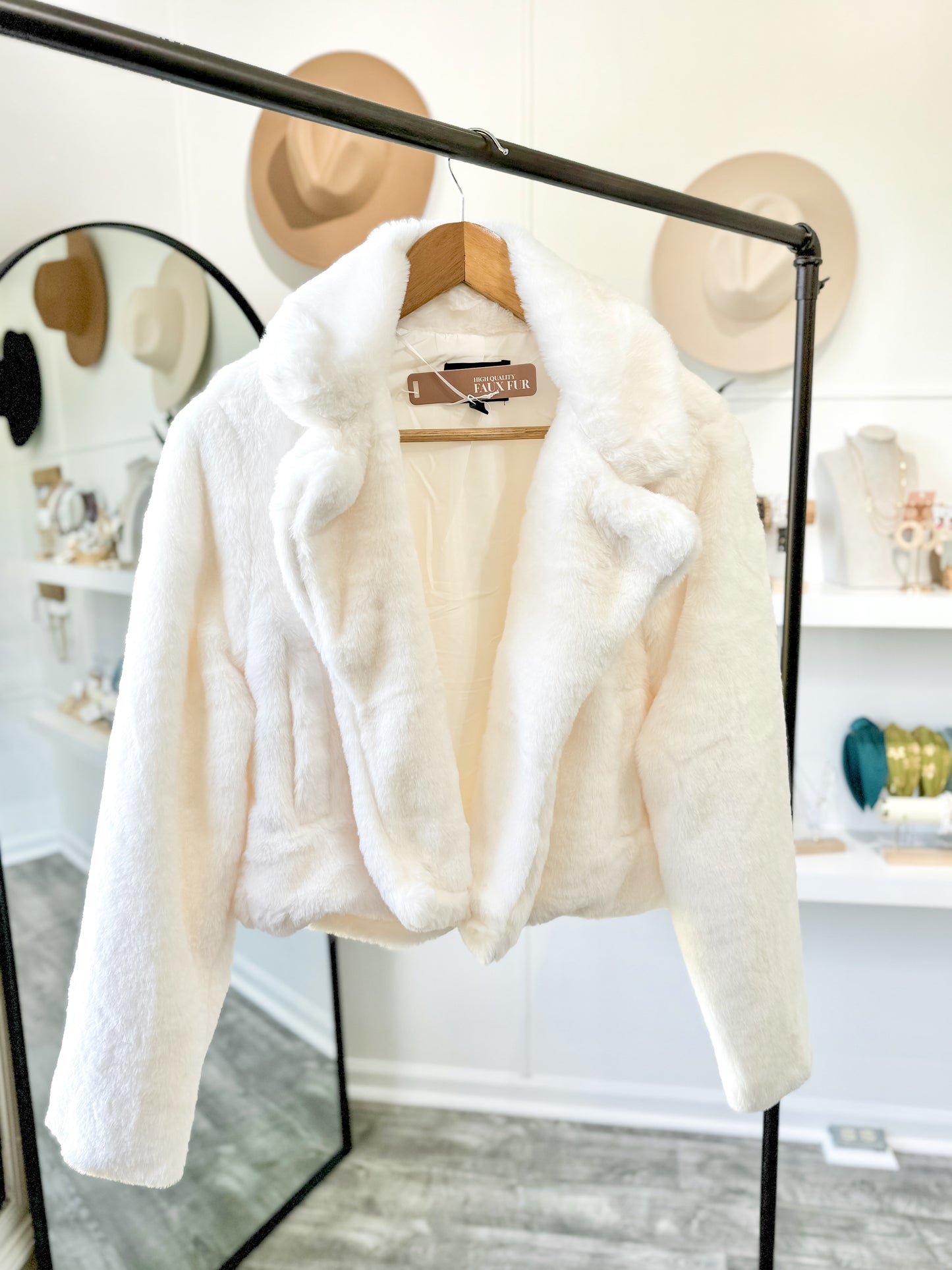 Faux Fur Cropped Coat- Ivory