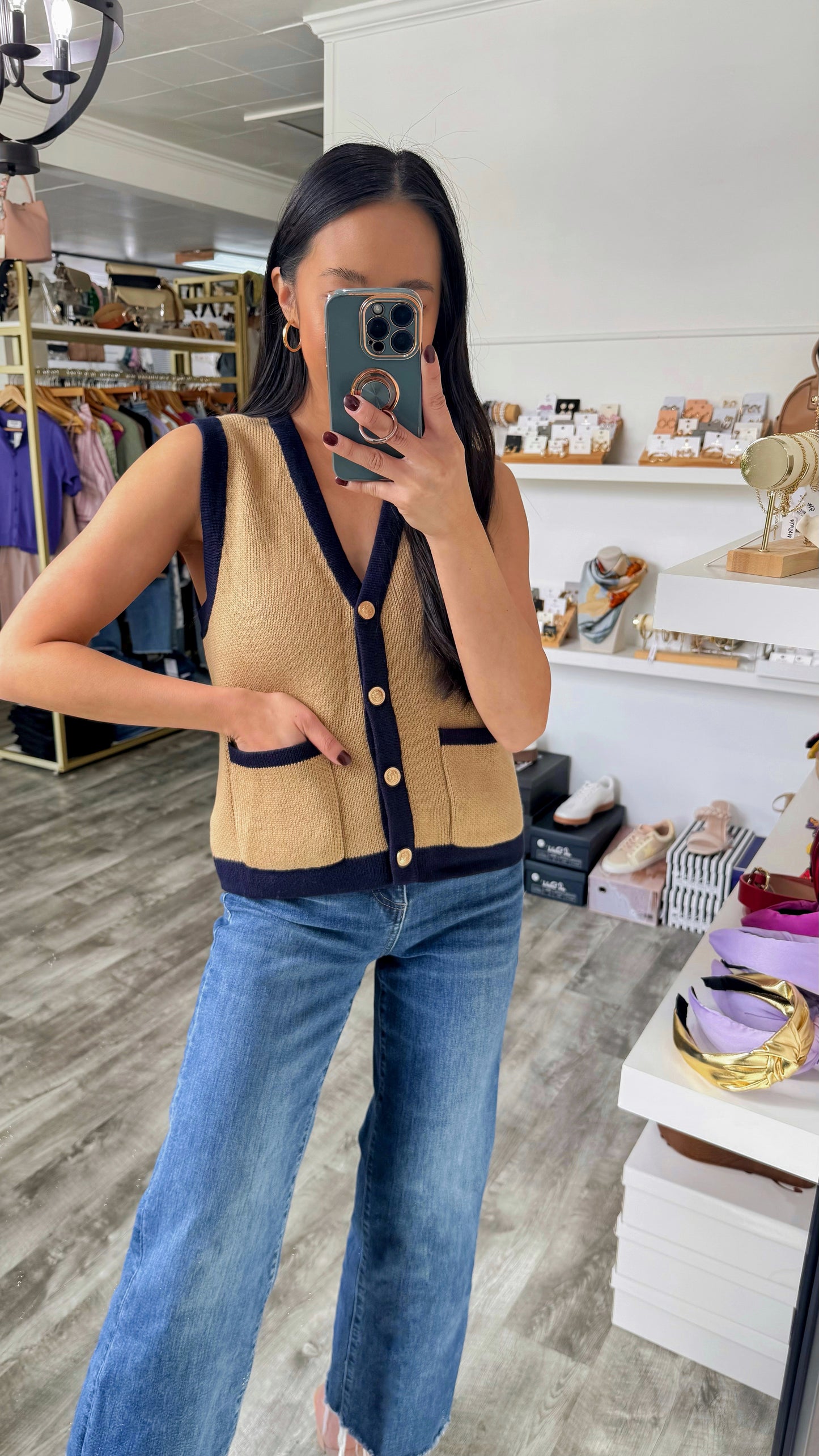 Taupe/Navy Colorblock Sweater Vest