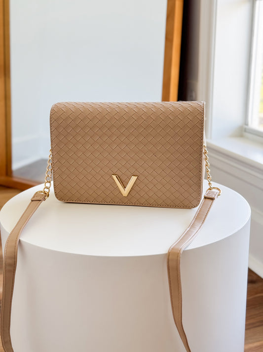Haven Flap Woven Crossbody Bag-Beige
