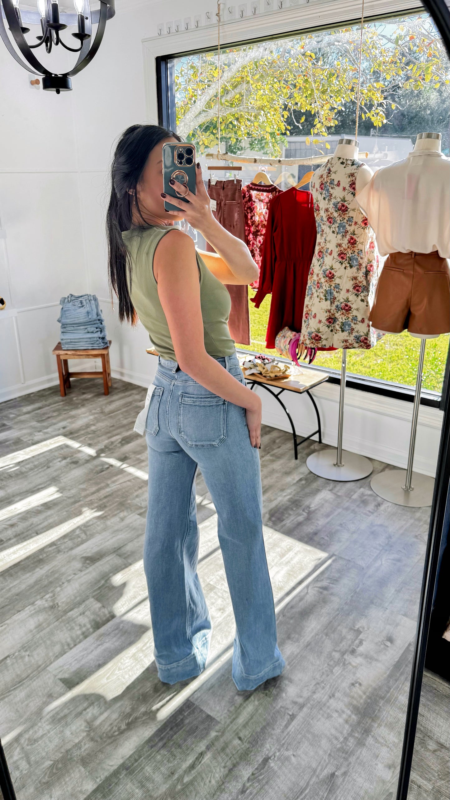 Patch Pocket Wide Flare Denim