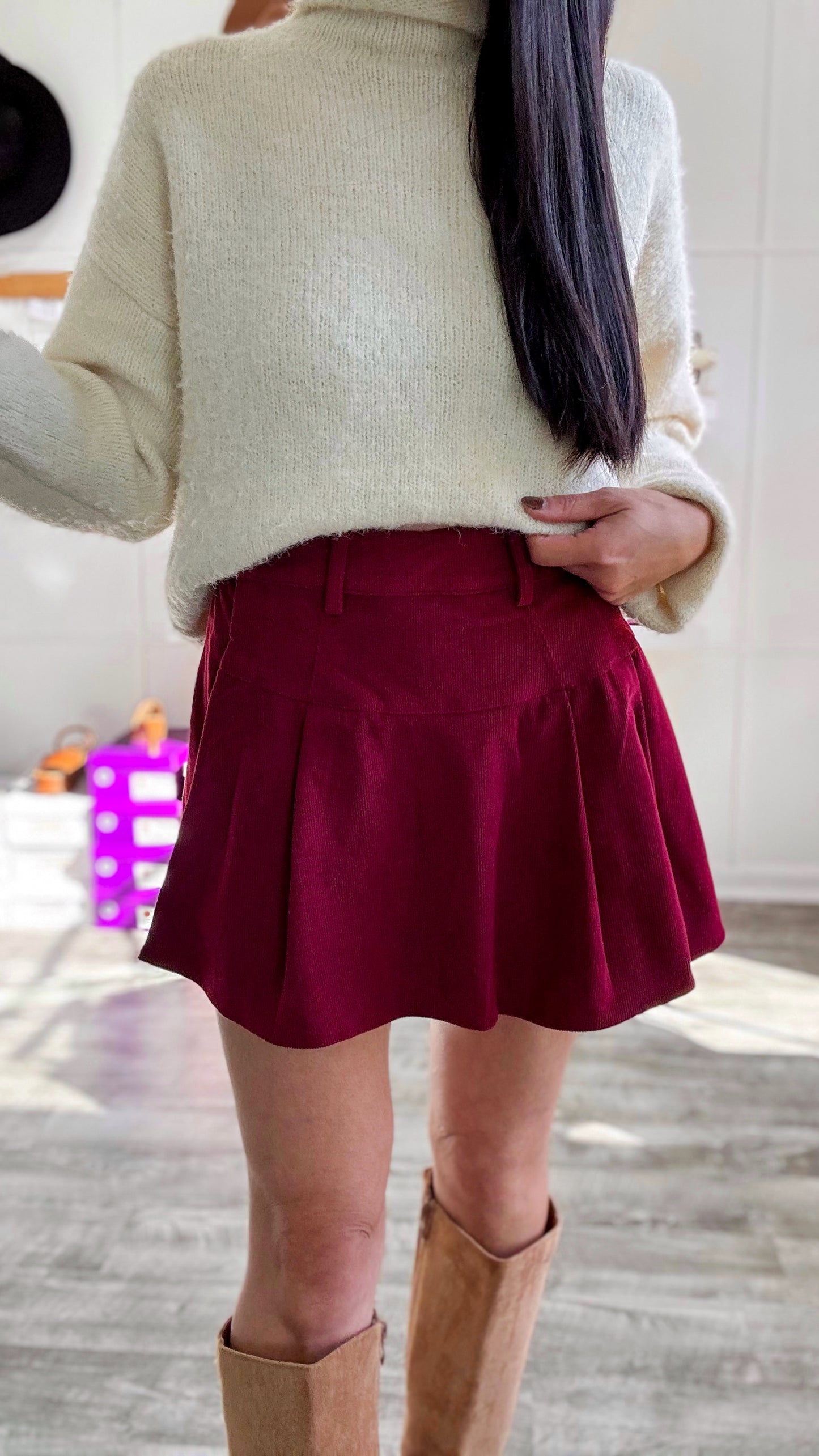 Burgundy Corduroy Skort