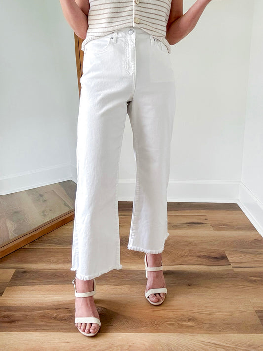 White Cropped Wide Leg Denim