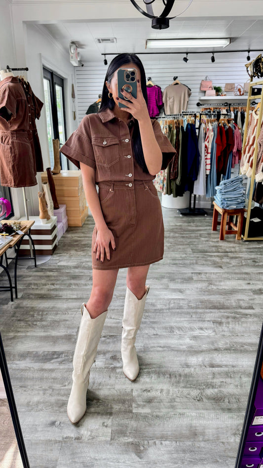 Lilah Denim Dress- Brown