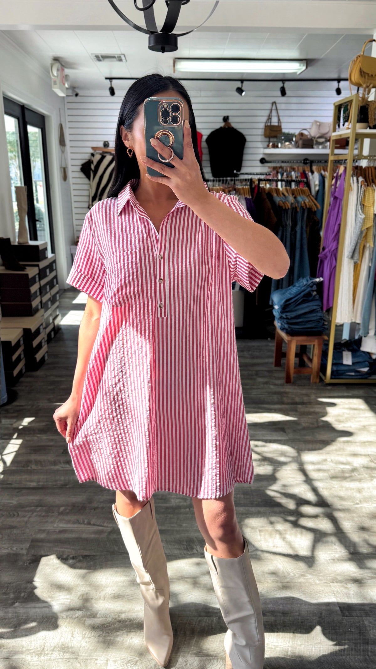 Red+White Shirt Dress
