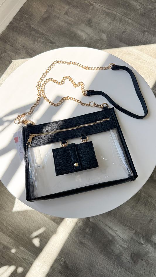 Clear Bag With Sunglass Holder- Black