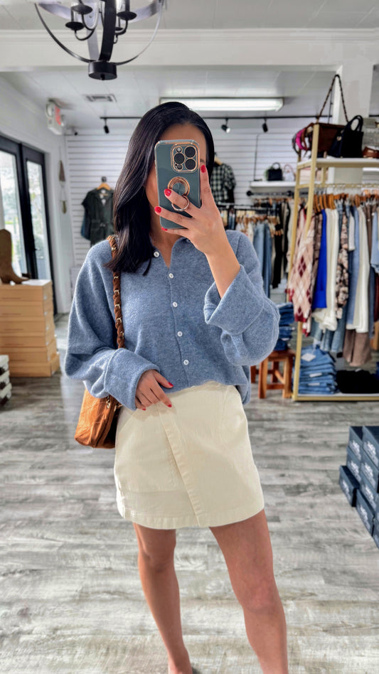 Button Down Knit Cardigan- Dusty Blue