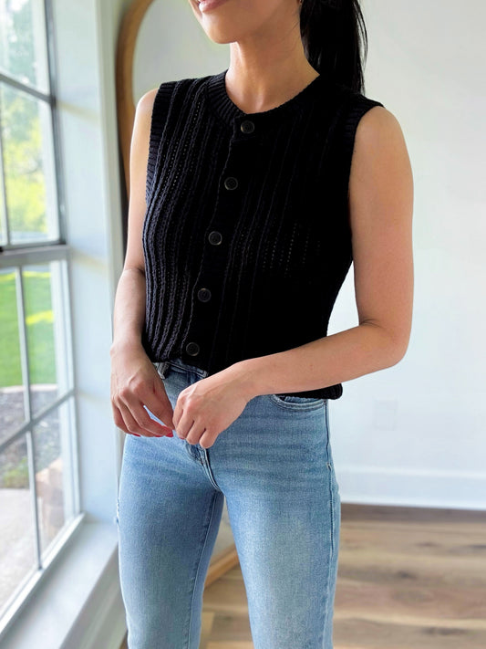 Black Buttoned Sweater Vest