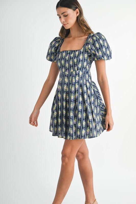 Navy Printed Mini Dress