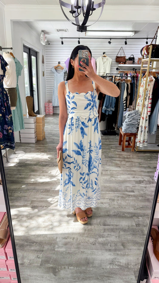 Coasting It Scallop Midi Dress