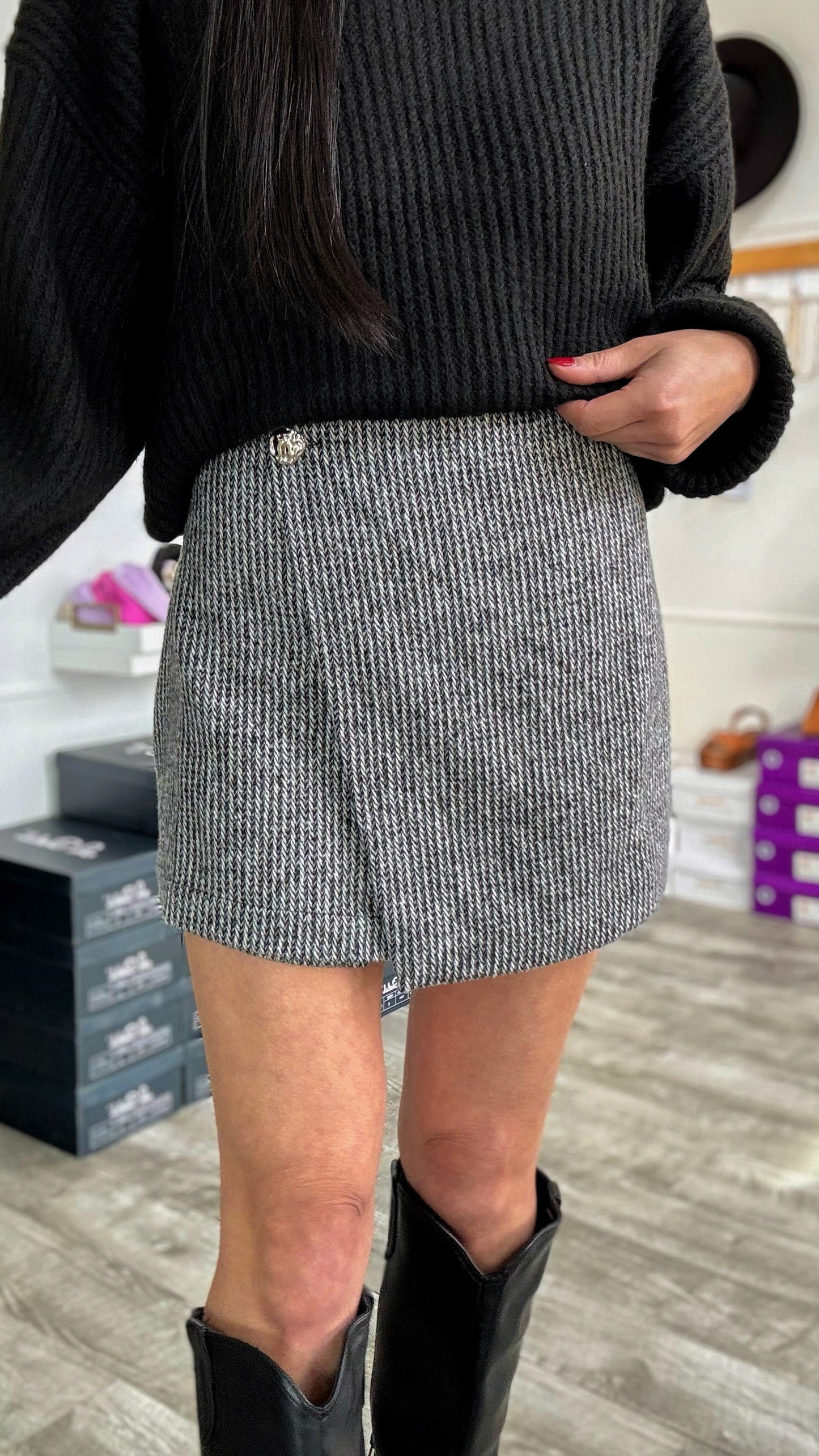 Houndstooth Woven Skort