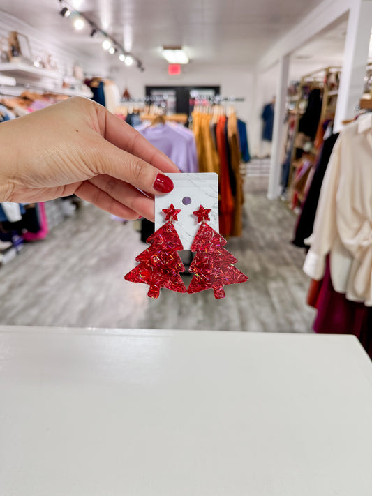 Confetti Christmas Tree Earrings - Red